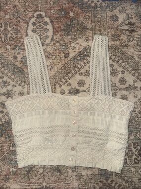 American Eagle Outfitters White Lace Button-Front Cropped Tank